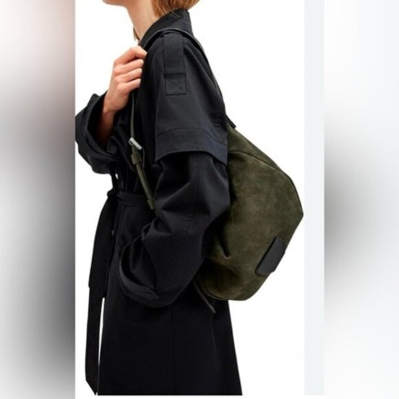 AllSaints Madea Slouch Suede Shoulder Bag ~ Olive Green ~ NEW WITH TAGS - Picture 1 of 9